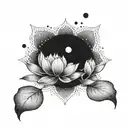 A dotwork design of a lotus flower blooming under a Scorpio moon, with each petal symbolizing one of the four elements, creating a harmonious blend of the client's favorite things tattoo design idea