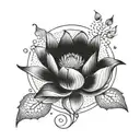 A dotwork design of a lotus flower blooming under a Scorpio moon, with each petal symbolizing one of the four elements, creating a harmonious blend of the client's favorite things tattoo design idea