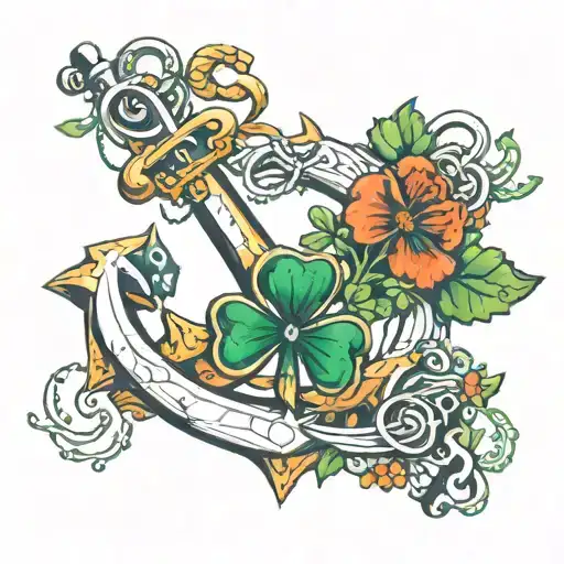 combine anchor and shamrock intertwined tattoo design idea