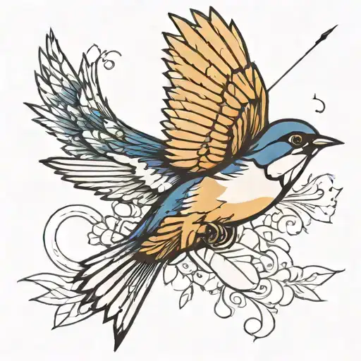 European swallow and paper plane flying tattoo design idea