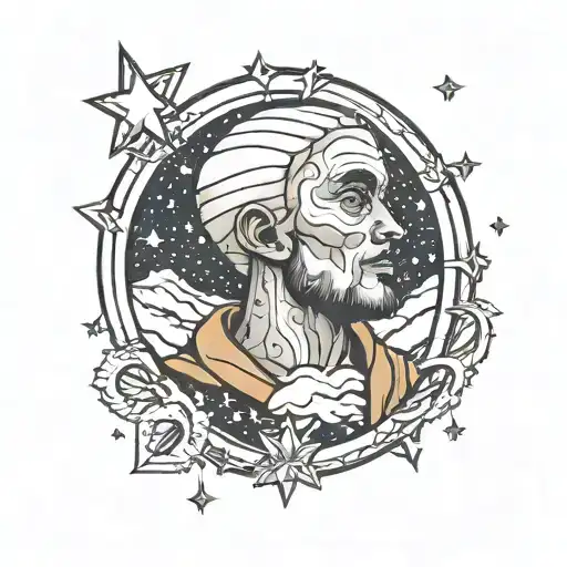 oval shape faced guy looking at the stars tattoo design idea