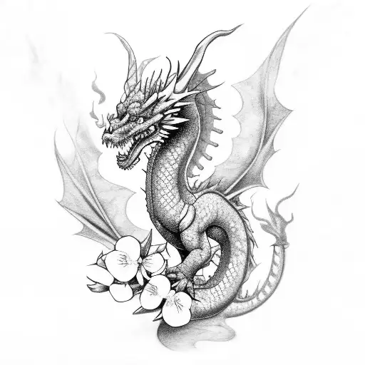 Irish dragon with flowers tattoo design idea