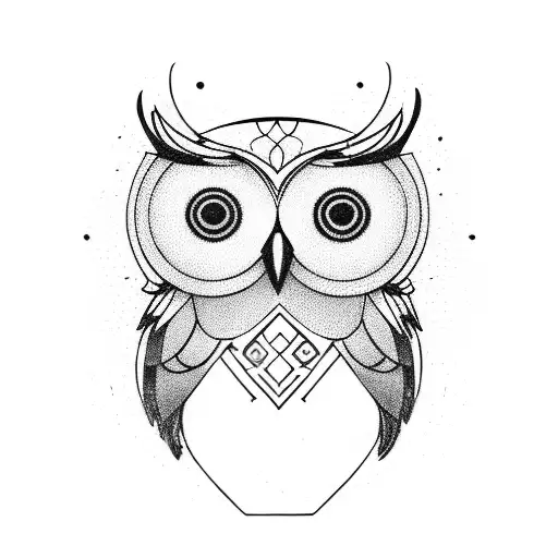 owl half geometric half realistic tattoo design idea