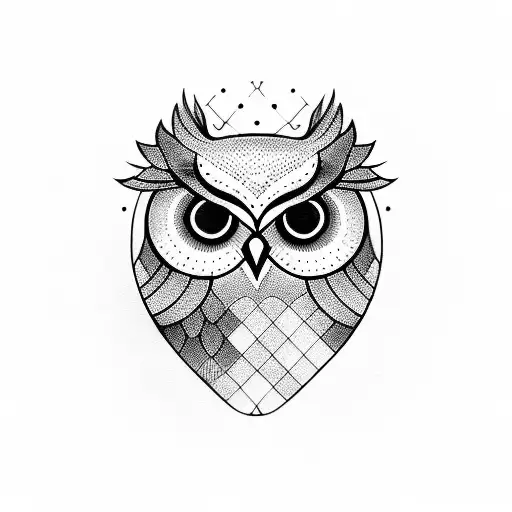 owl half geometric half realistic tattoo design idea