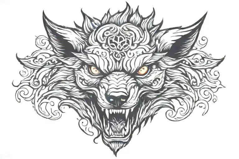 Evil wolf head tattoo design idea