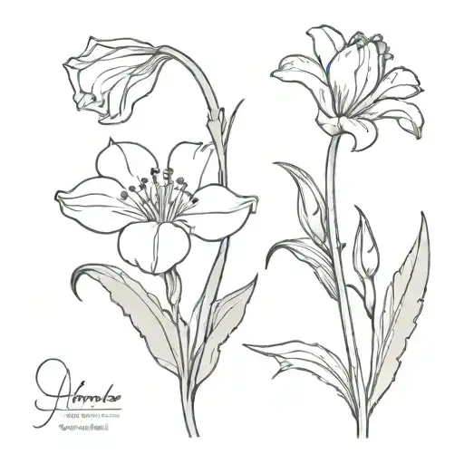 One carnation and One snowdrop flower melting Together. In a tattoo style tattoo design idea