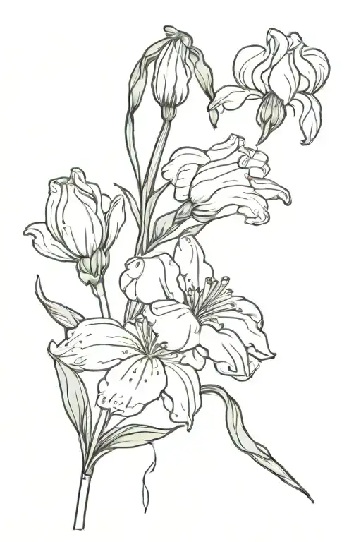 One carnation and One snowdrop flower melting Together. In a tattoo style tattoo design idea