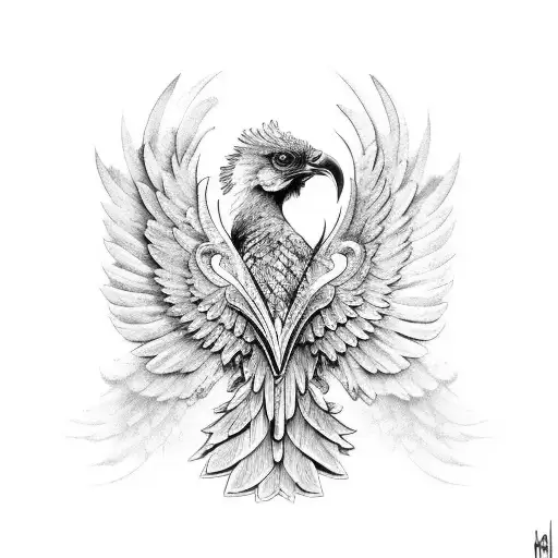 Ave fenix con alas abiertas tattoo design idea