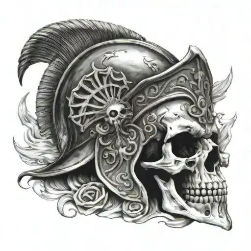 Sparta helmet and Memento mori tattoo tattoo design idea