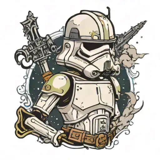 Peter Pan Body with a Storm Trooper Helmet tattoo design idea