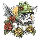Peter Pan Body with a Storm Trooper Helmet tattoo design idea