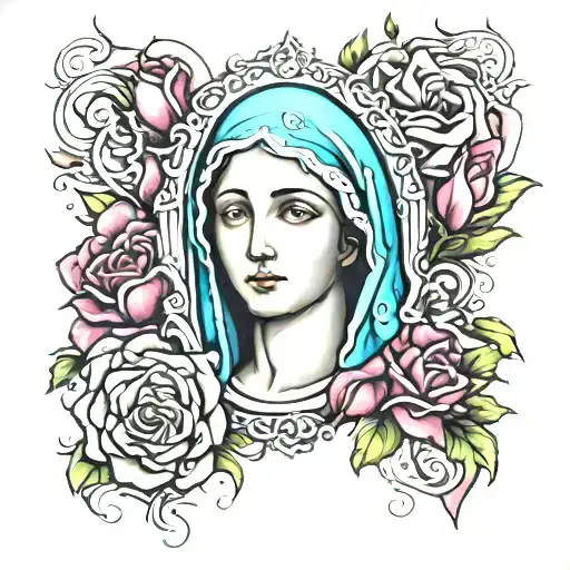 beautiful virgin mary rose tattoo design idea