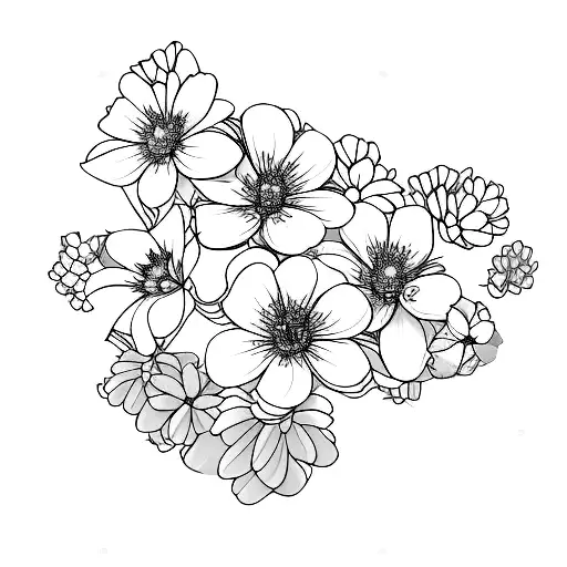 floral geraniums, flannel flowers and cherry blossoms leaves tattoo design idea