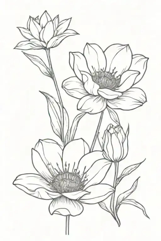 gerber daisy and tulip flower tattoo design idea
