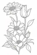 gerber daisy and tulip flower tattoo design idea