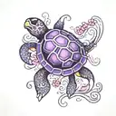 Deep purple turtle with 5 paw prints trailing it, colour order clear, pink, clear, pink, blue tattoo design idea