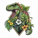 Jurassic park, tropical flowers tattoo design idea