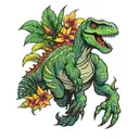 Jurassic park, tropical flowers tattoo design idea