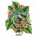 Jurassic park, tropical flowers tattoo design idea