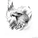 An eagle soaring through the sky with smoke trailing behind it tattoo design idea