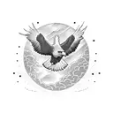 An eagle soaring through the sky with smoke trailing behind it tattoo design idea