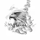 An eagle soaring through the sky with smoke trailing behind it tattoo design idea