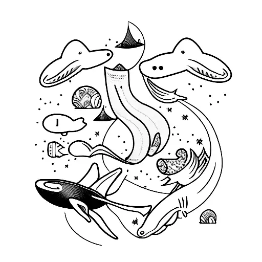 bts dreamy air whales and diamond tattoo design idea