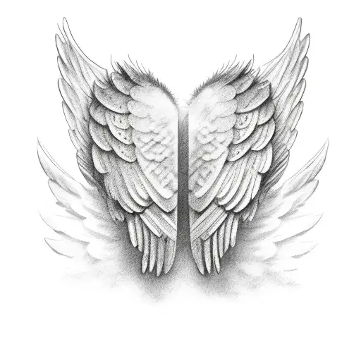 Angel wings with the letters JIP tattoo design idea