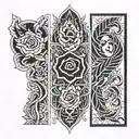 traditional black work patch work sleeve tattoo design idea