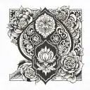traditional black work patch work sleeve tattoo design idea