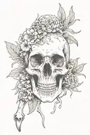 bird skull, datura flower, bones, animal footprints, mushrooms tattoo design idea