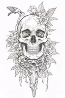 bird skull, datura flower, bones, animal footprints, mushrooms tattoo design idea
