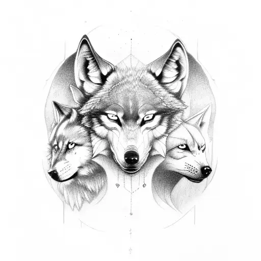 three headed wolf in mist tattoo design idea