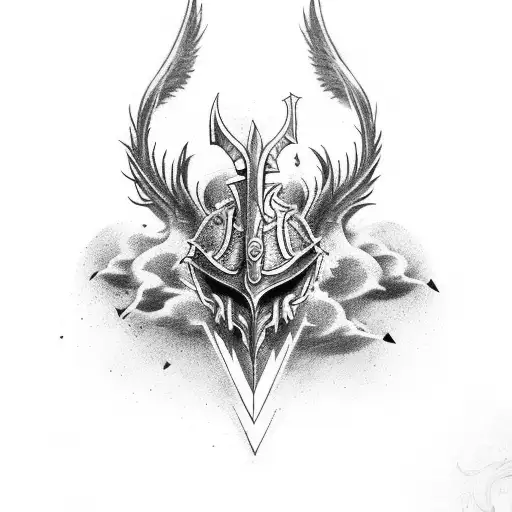 sword with right wing for chest and upper arm  tattoo design idea