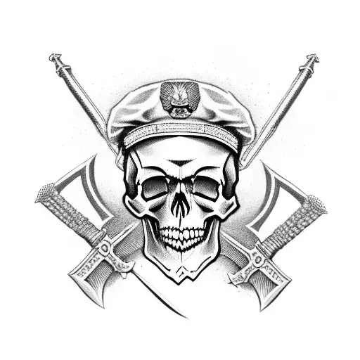 skull with military beret and sword though it tattoo design idea