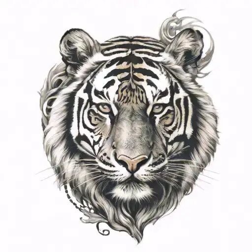 tiger head with religious hints and honoring my two children tattoo design idea