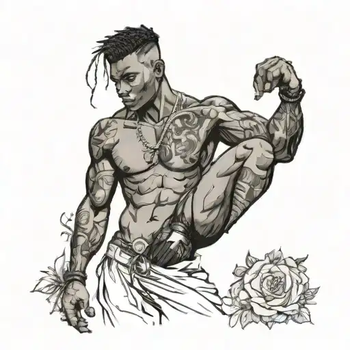 muscular black boy in lingerie tattoo design idea