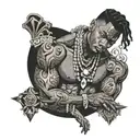 muscular black boy in clothes made from jewels tattoo design idea
