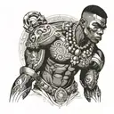 muscular black boy in clothes made from jewels tattoo design idea
