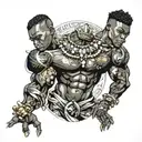 muscular black boy in clothes made from jewels tattoo design idea