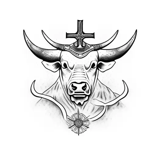 arm sleeve, bull, god, Jezus, sunshine  tattoo design idea