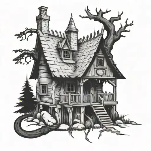 baba yaga house tattoo design idea