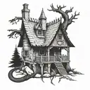 baba yaga house tattoo design idea