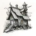 baba yaga house tattoo design idea