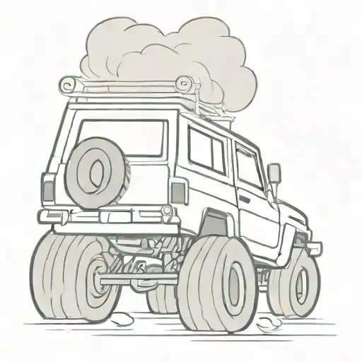 76 series land cruiser with big tyres doing a burnout tattoo design idea