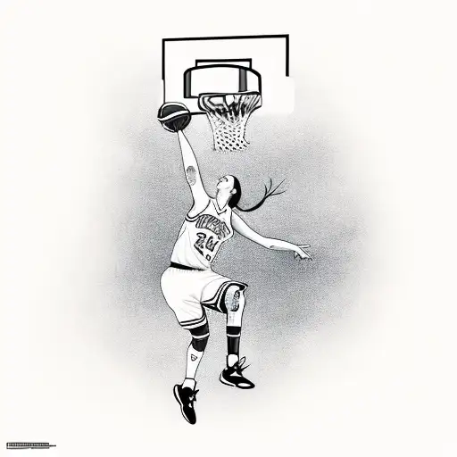Basketball girl performing a slam dunk tattoo design idea