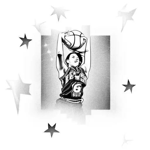 Basketball girl performing a slam dunk tattoo design idea