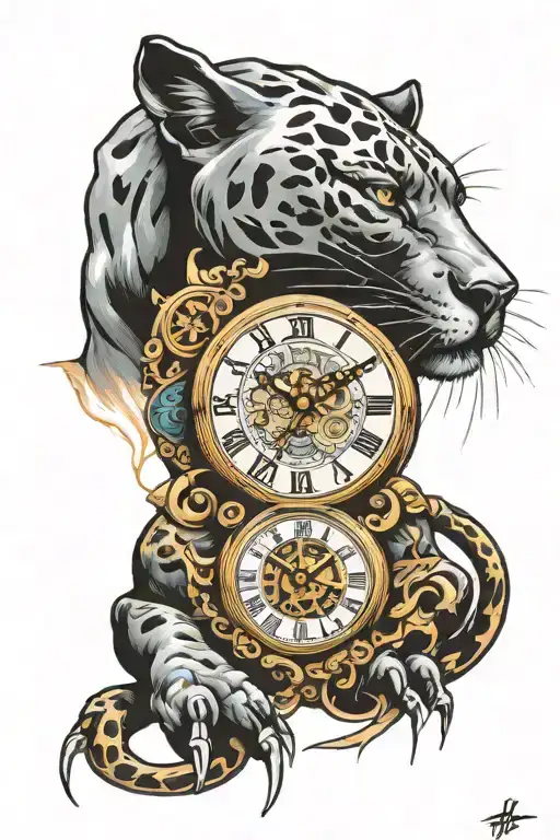 panther, clock and sub-zero tattoo design idea