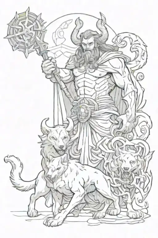 God Hades with Cerberus tattoo design idea
