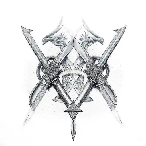 3 swords crossing over each other tattoo design idea